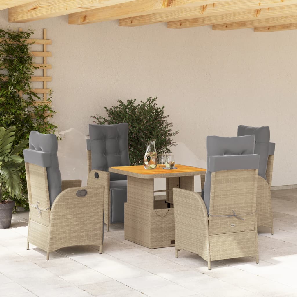 Set da Pranzo da Giardino 5 pz con Cuscini Beige in Polyrattan 3277484