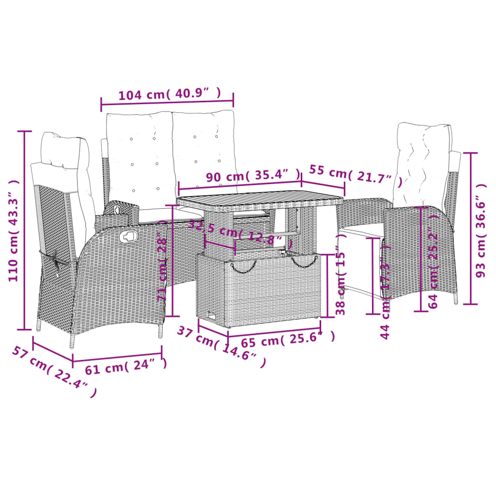 Set da Pranzo da Giardino 4 pz con Cuscini Beige in Polyrattan 3277492