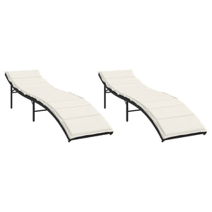 Lettini Prendisole 2 pz con Cuscini Neri in Polyrattan 3277301