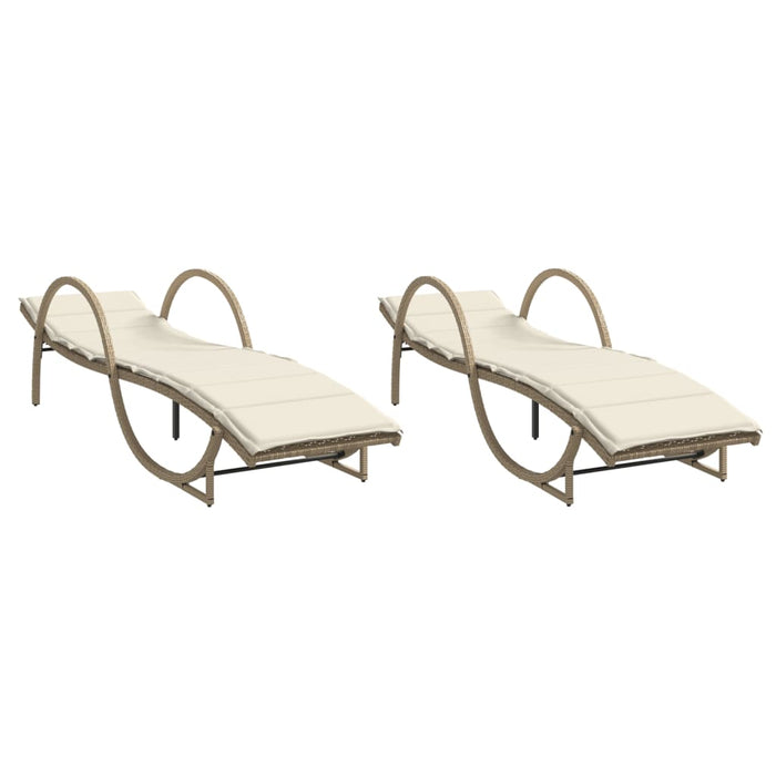 Lettini Prendisole 2 pz con Cuscini Beige in Polyrattan