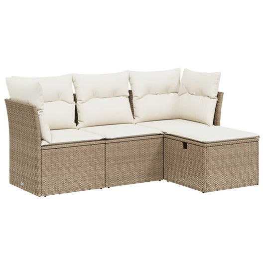 Set Divano da Giardino 4 pz con Cuscini-Sofa da Giardino-Divanetto da esterno Beige in Polyrattan 971627