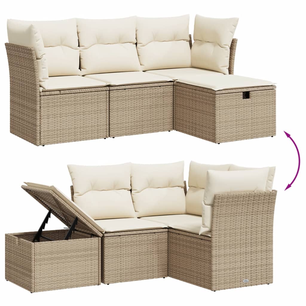 Set Divano da Giardino 4 pz con Cuscini-Sofa da Giardino-Divanetto da esterno Beige in Polyrattan 971627