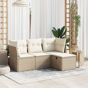 Set Divano da Giardino 4 pz con Cuscini-Sofa da Giardino-Divanetto da esterno Beige in Polyrattan 971627