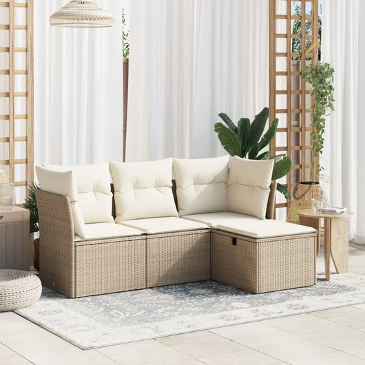 Set Divano da Giardino 4 pz con Cuscini-Sofa da Giardino-Divanetto da esterno Beige in Polyrattan 971627