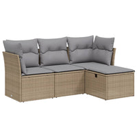 Set Divano da Giardino 4 pz con Cuscini-Sofa da Giardino-Divanetto da esterno Beige Misto Polyrattan 568824