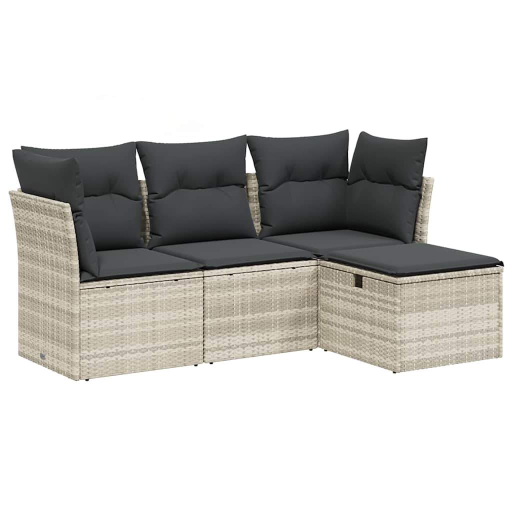 Set Divano da Giardino 4 pz con Cuscini-Sofa da Giardino-Divanetto da esterno Grigio Chiaro Polyrattan 953621