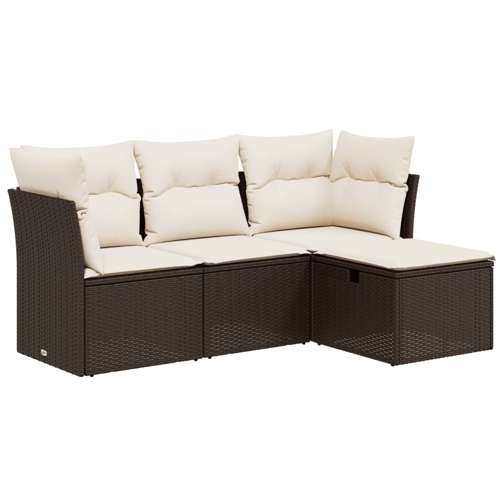 Set Divano da Giardino 4 pz con Cuscini-Sofa da Giardino-Divanetto da esterno Marrone in Polyrattan 825544