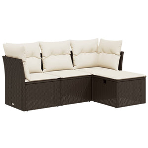 Set Divano da Giardino 4 pz con Cuscini-Sofa da Giardino-Divanetto da esterno Marrone in Polyrattan 825544