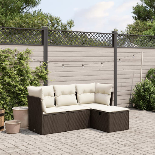 Set Divano da Giardino 4 pz con Cuscini-Sofa da Giardino-Divanetto da esterno Marrone in Polyrattan 825544