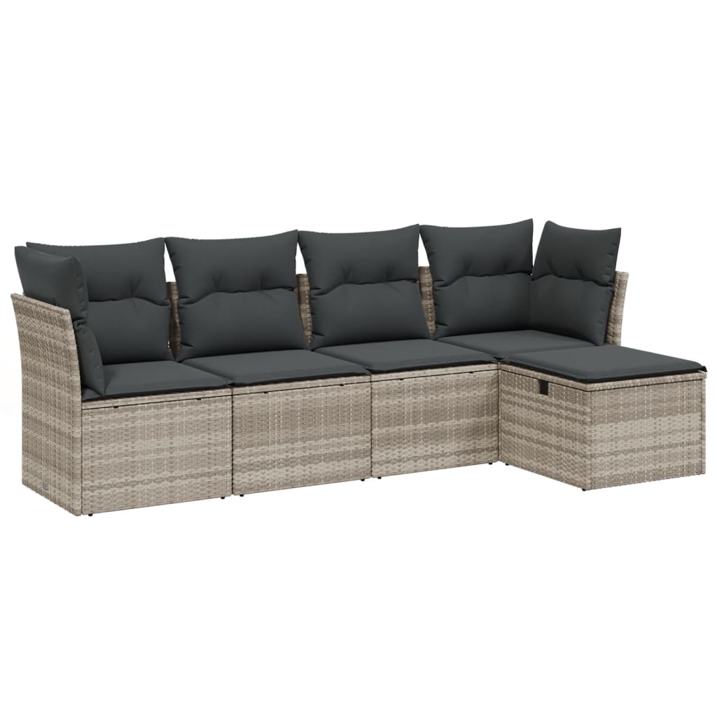 Set Divano da Giardino 5pz con Cuscini-Sofa da Giardino-Divanetto da esterno Grigio Chiaro Polyrattan 367822