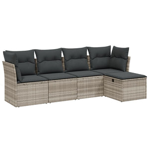 Set Divano da Giardino 5pz con Cuscini-Sofa da Giardino-Divanetto da esterno Grigio Chiaro Polyrattan 367822