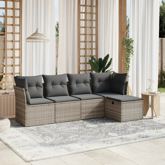 Set Divano da Giardino 5pz con Cuscini-Sofa da Giardino-Divanetto da esterno Grigio Chiaro Polyrattan 367822