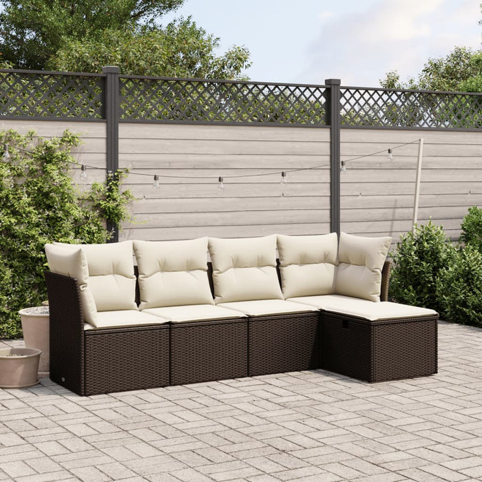vidaXL Set Divano da Giardino 5 pz con Cuscini Marrone in Polyrattan