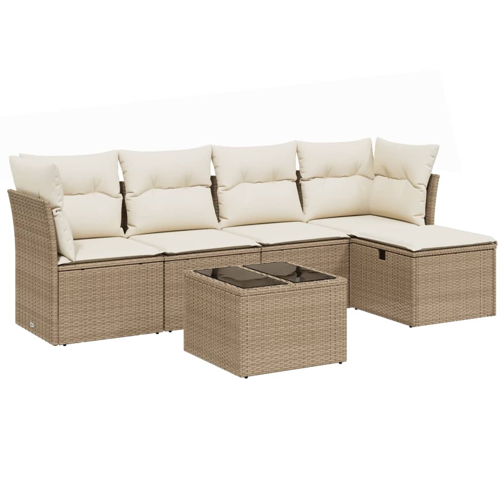 vidaXL Set Divano da Giardino 6 pz con Cuscini Beige in Polyrattan