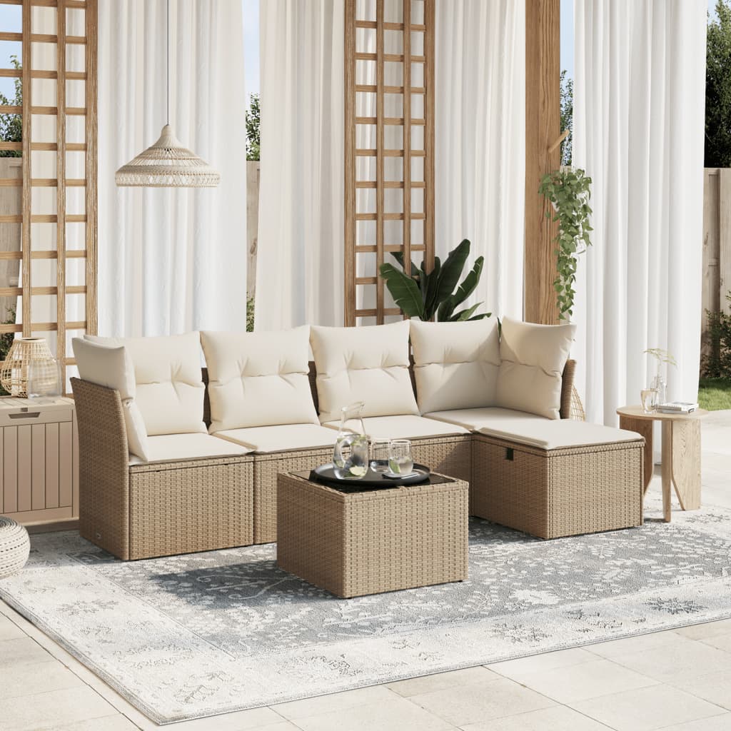 vidaXL Set Divano da Giardino 6 pz con Cuscini Beige in Polyrattan