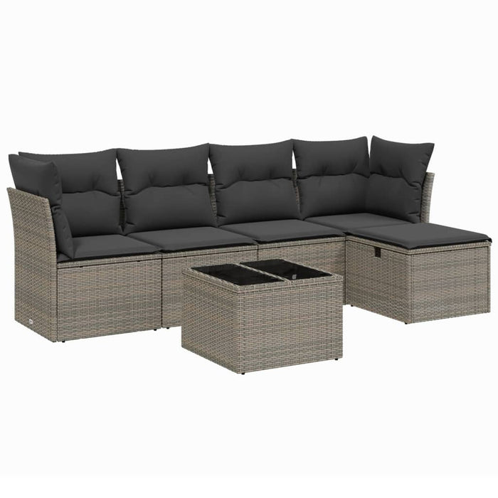 Set Divano da Giardino 6 pz con Cuscini Grigio in Polyrattan