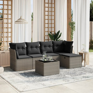 Set Divano da Giardino 6 pz con Cuscini Grigio in Polyrattan