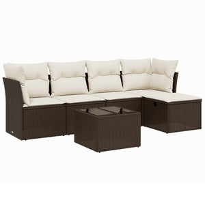 Set Divano da Giardino 6 pz con Cuscini-Sofa da Giardino-Divanetto da esterno Marrone in Polyrattan 830034