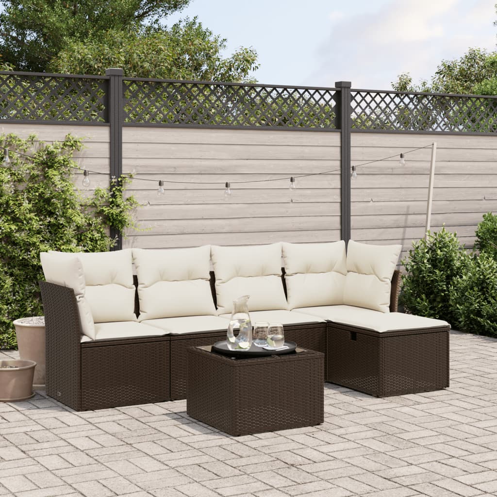 Set Divano da Giardino 6 pz con Cuscini-Sofa da Giardino-Divanetto da esterno Marrone in Polyrattan 830034