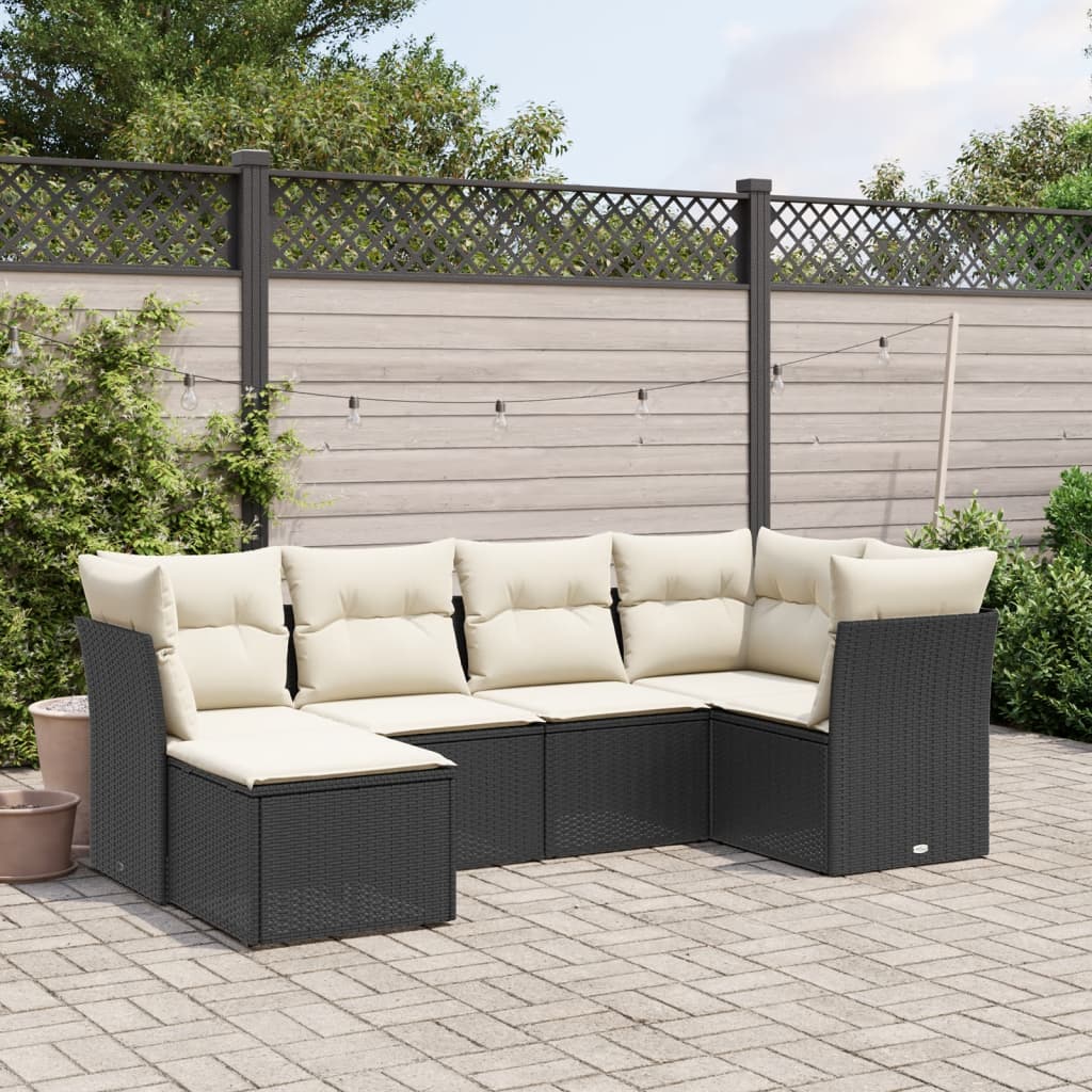 Set Divano da Giardino 6 pz con Cuscini-Sofa da Giardino-Divanetto da esterno Nero in Polyrattan 140097