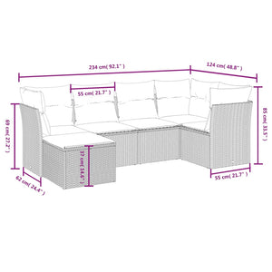 Set Divano da Giardino 6pz con Cuscini Grigio Chiaro Polyrattan