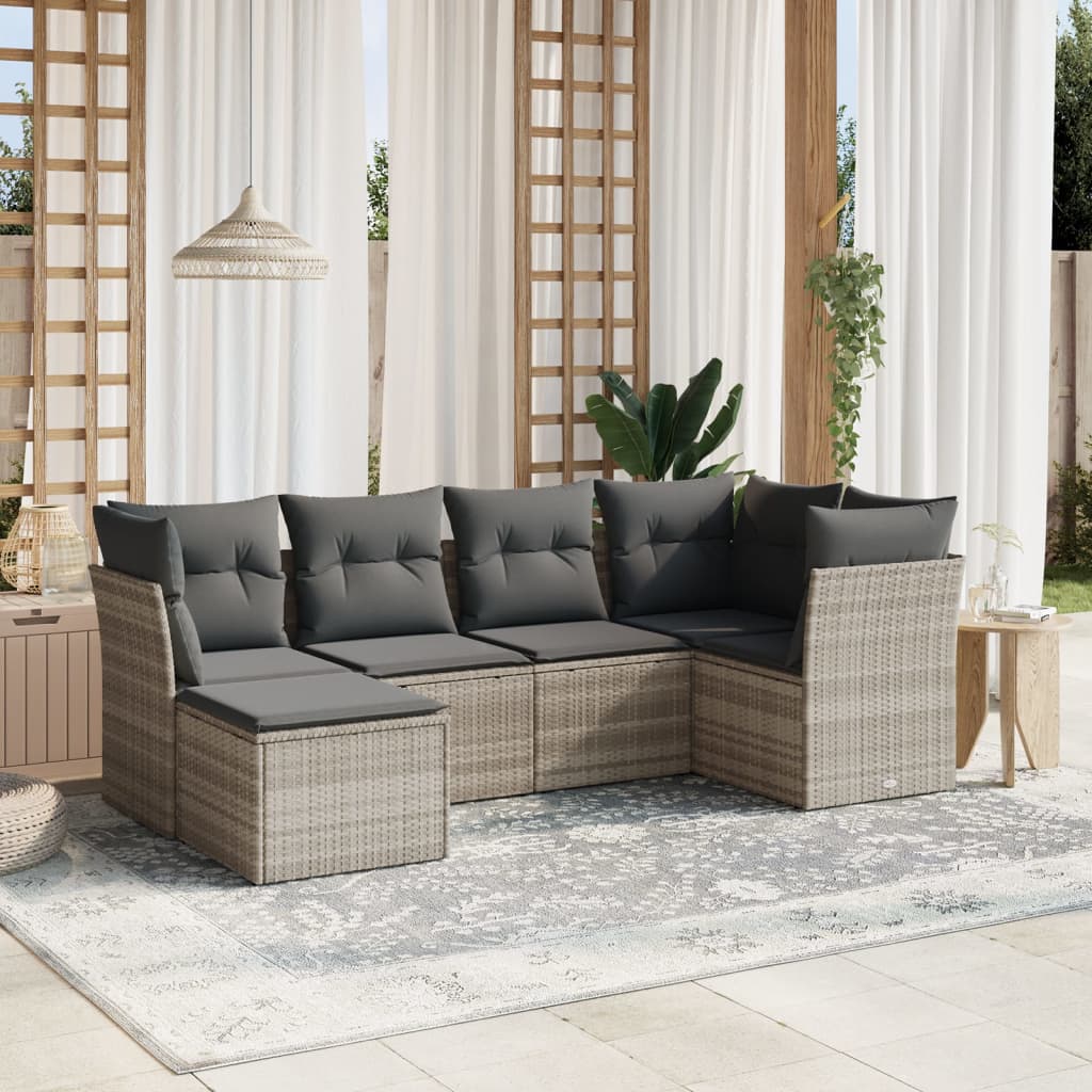 Set Divano da Giardino 6pz con Cuscini Grigio Chiaro Polyrattan