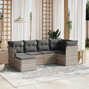 Set Divano da Giardino 6pz con Cuscini Grigio Chiaro Polyrattan