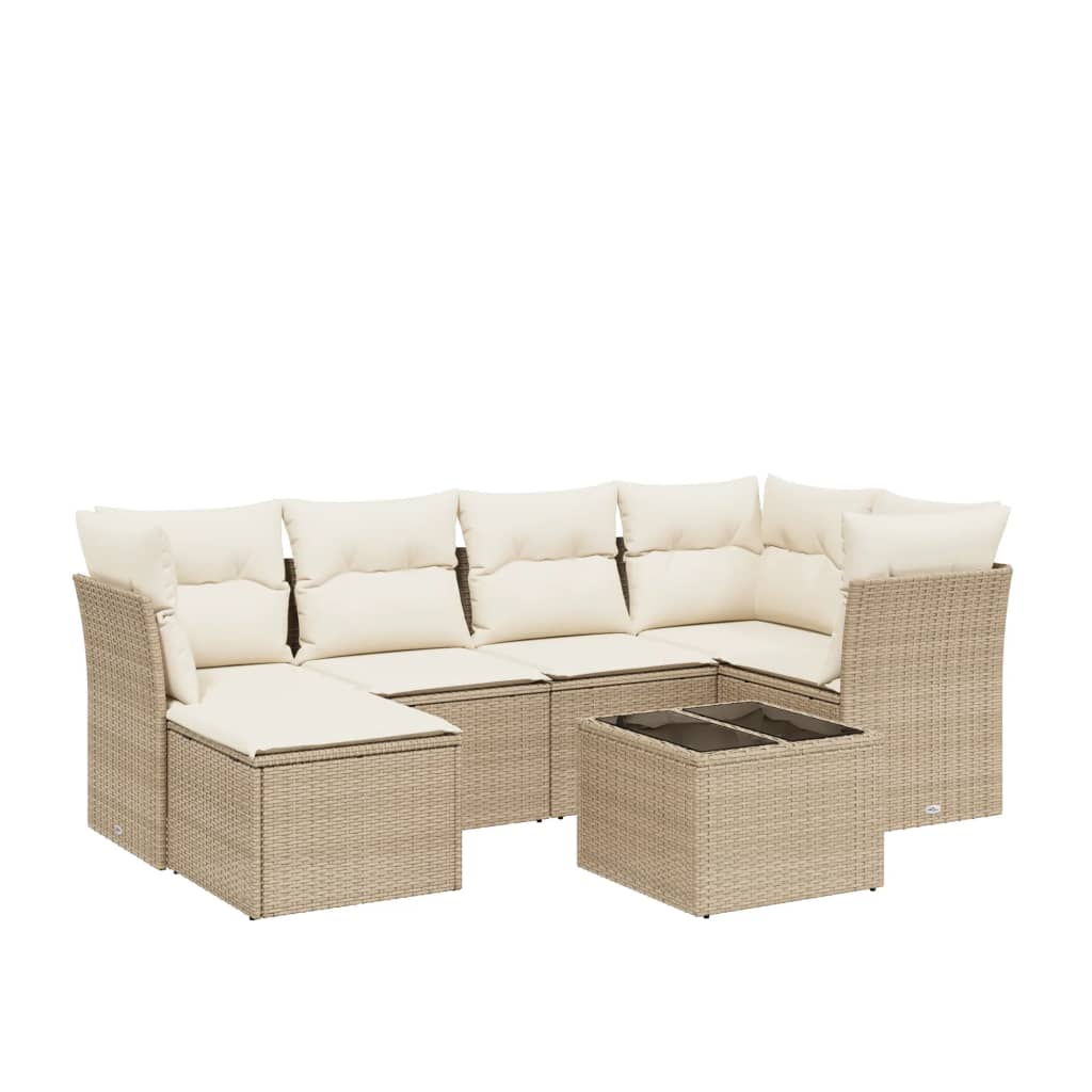 Set Divani da Giardino 7 pz con Cuscini Beige in Polyrattan