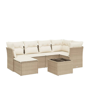 Set Divani da Giardino 7 pz con Cuscini Beige in Polyrattan