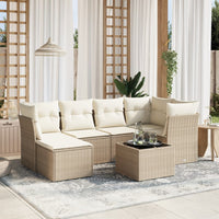 Set Divani da Giardino 7 pz con Cuscini Beige in Polyrattan