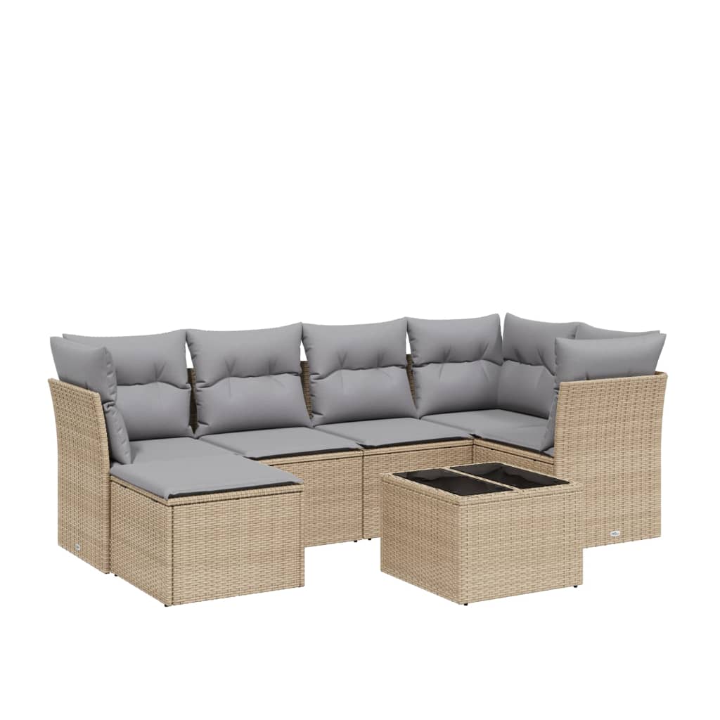 vidaXL Set Divano da Giardino 7 pz con Cuscini Beige Misto Polyrattan