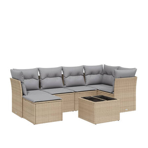 vidaXL Set Divano da Giardino 7 pz con Cuscini Beige Misto Polyrattan