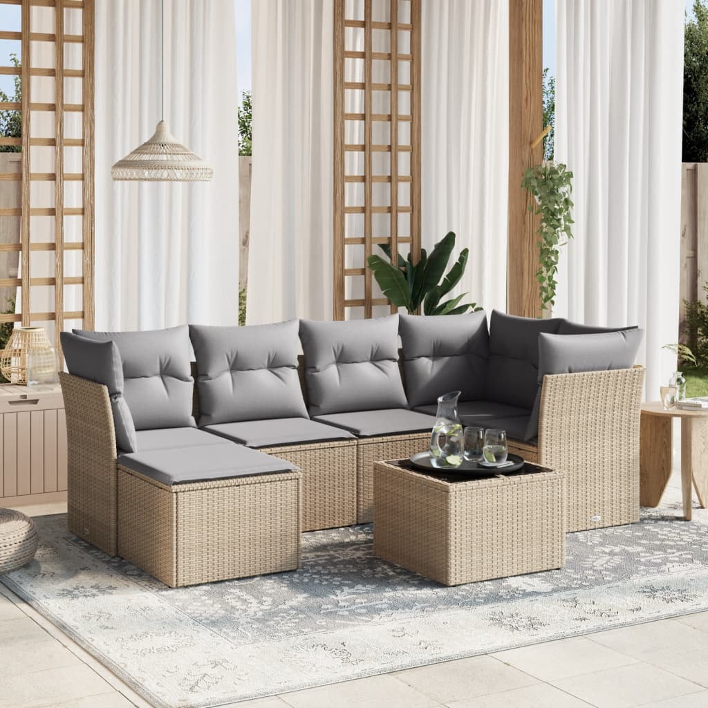 vidaXL Set Divano da Giardino 7 pz con Cuscini Beige Misto Polyrattan