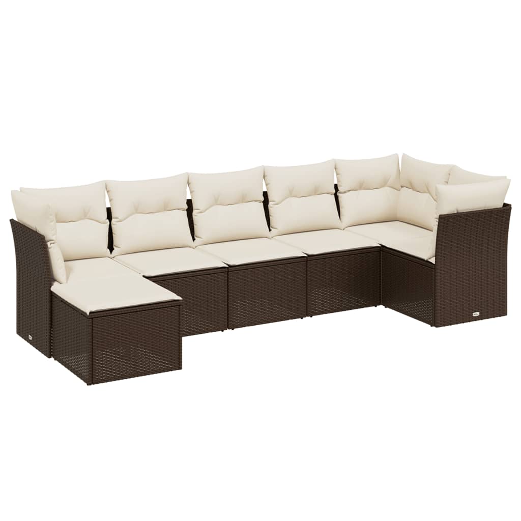 vidaXL Set Divani da Giardino 7 pz con Cuscini Marrone in Polyrattan