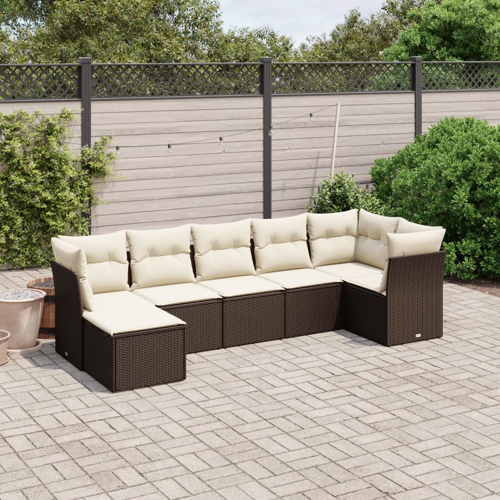 vidaXL Set Divani da Giardino 7 pz con Cuscini Marrone in Polyrattan