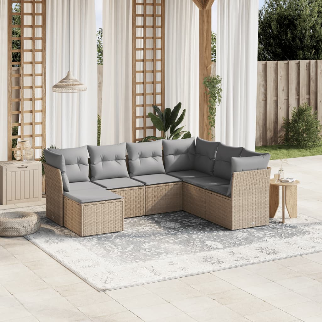 Set Divano da Giardino 7 pz con Cuscini Beige Misto Polyrattan 3263215