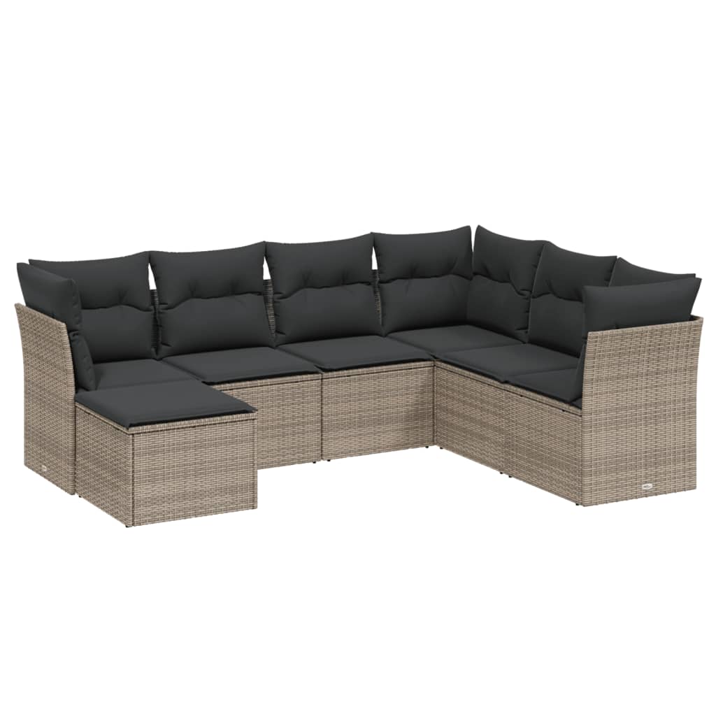 Set Divani da Giardino 7 pz con Cuscini Grigio in Polyrattan