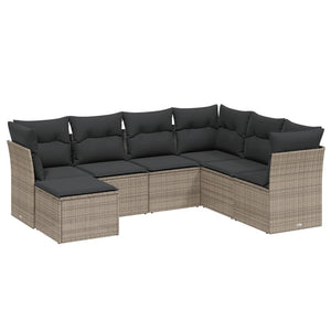 Set Divani da Giardino 7 pz con Cuscini Grigio in Polyrattan