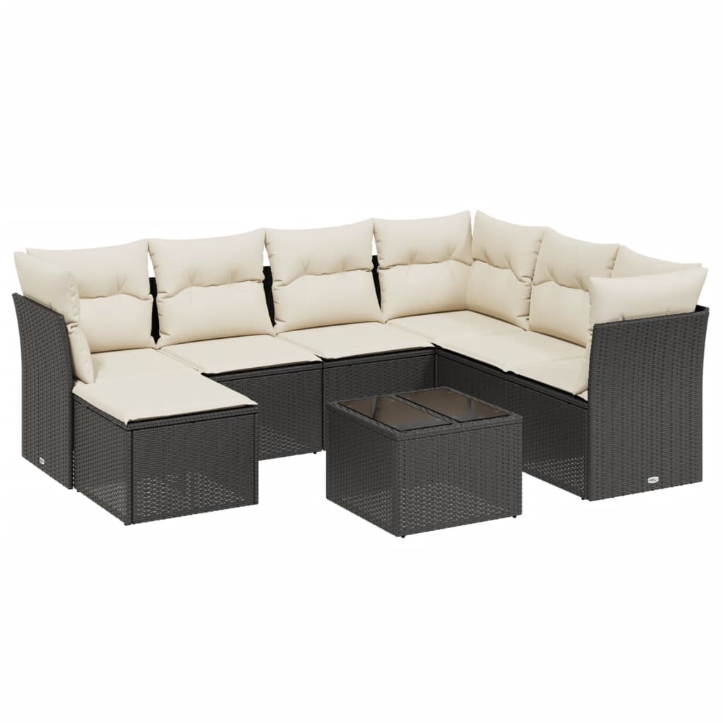 Set Divani da Giardino con Cuscini 8 pz Nero in Polyrattan