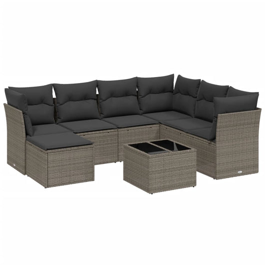 Set Divano da Giardino 8pz con Cuscini Grigio Chiaro Polyrattan