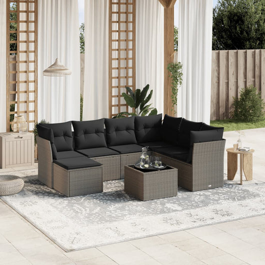 Set Divano da Giardino 8pz con Cuscini Grigio Chiaro Polyrattan