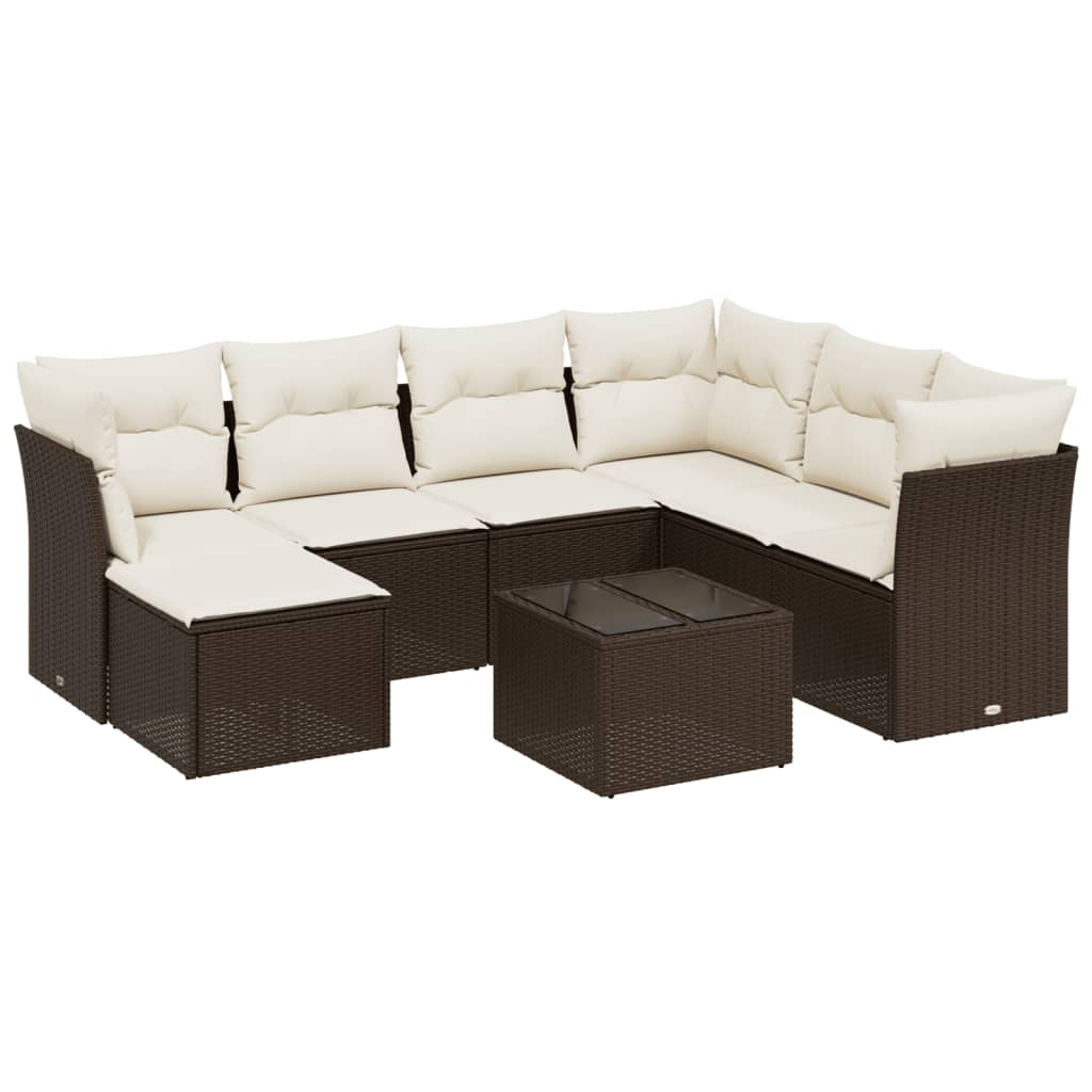 vidaXL Set Divani da Giardino 8 pz con Cuscini Marrone in Polyrattan