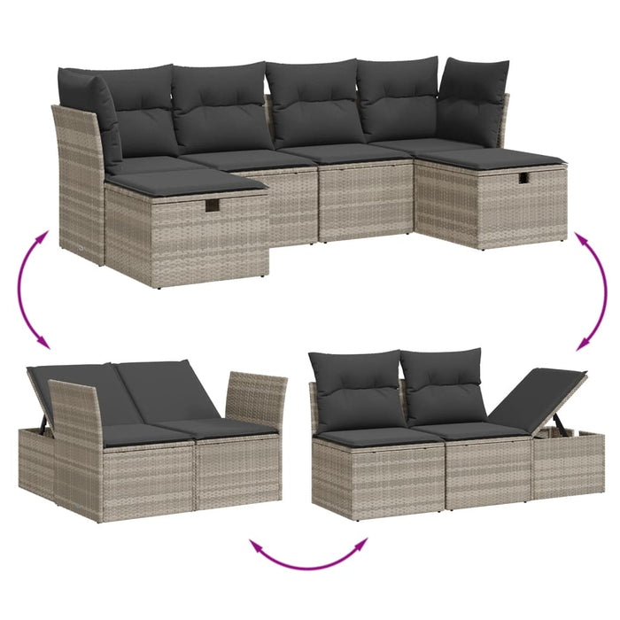 Set Divano da Giardino 6pz con Cuscini Grigio Chiaro Polyrattan 3263238