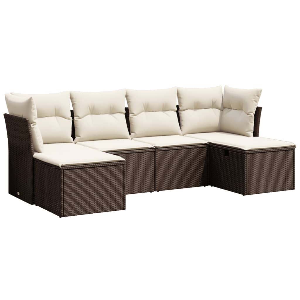 Set Divano da Giardino 6 pz con Cuscini-Sofa da Giardino-Divanetto da esterno Marrone in Polyrattan 837917