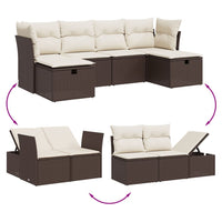 Set Divano da Giardino 6 pz con Cuscini-Sofa da Giardino-Divanetto da esterno Marrone in Polyrattan 837917