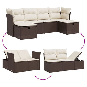 Set Divano da Giardino 6 pz con Cuscini-Sofa da Giardino-Divanetto da esterno Marrone in Polyrattan 837917
