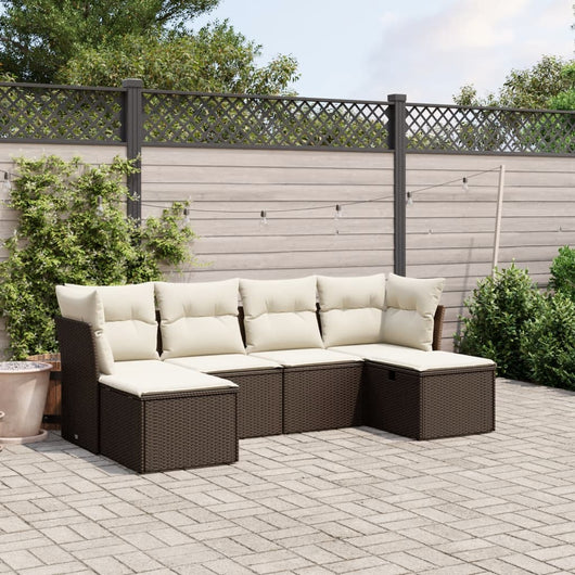 Set Divano da Giardino 6 pz con Cuscini-Sofa da Giardino-Divanetto da esterno Marrone in Polyrattan 837917