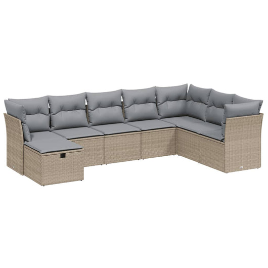 vidaXL Set Divano da Giardino 8 pz con Cuscini Beige Misto Polyrattan