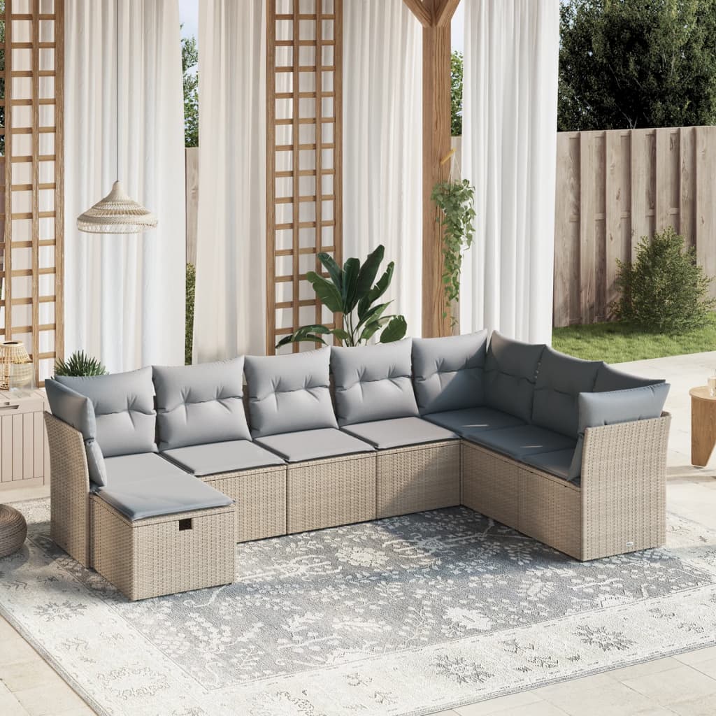 vidaXL Set Divano da Giardino 8 pz con Cuscini Beige Misto Polyrattan