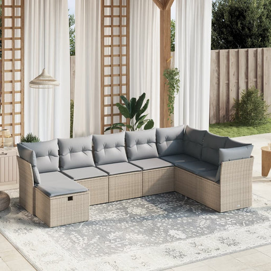 vidaXL Set Divano da Giardino 8 pz con Cuscini Beige Misto Polyrattan